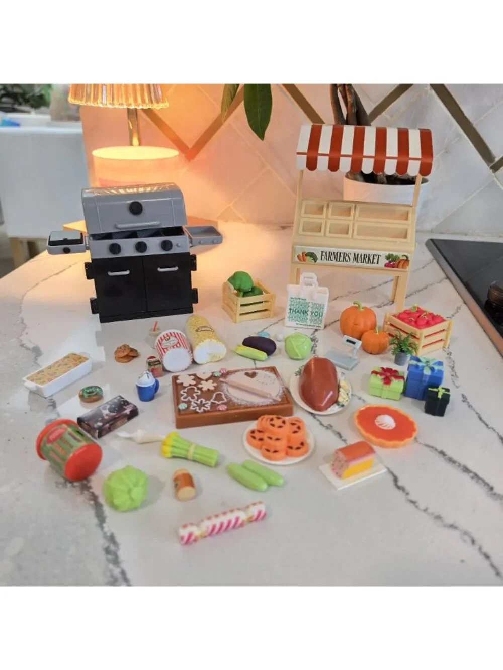 Miniature Farmers Market Playset Grill Food Accessories perfect ELF ON THE SHELF